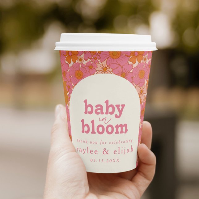 Retro Groovy Vibrant Pink Baby in Bloom Boho Paper Cups (Creator Uploaded)