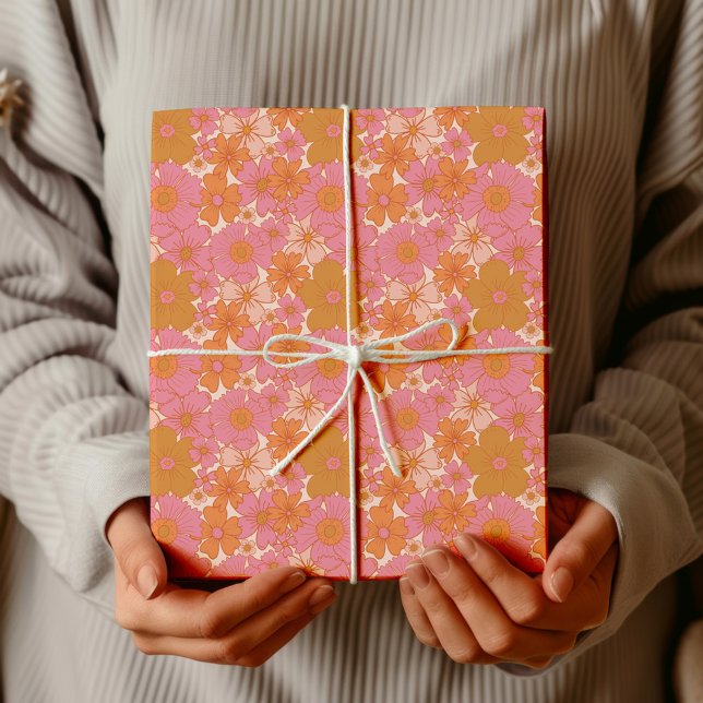 Retro Groovy Vibrant Pink Boho Wrapping Paper (Creator Uploaded)