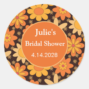 Retro Groovy vintage Floral Orange yellow custom   Classic Round Sticker