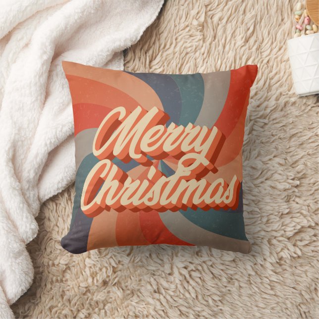 Retro Groovy Vintage Hippie Swirl Merry Christmas Cushion (Blanket)