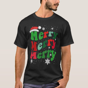 Retro Groovy Vintage Pattern Letter Merry Christma T-Shirt