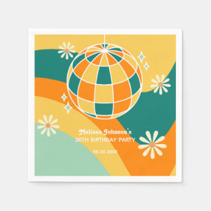 Retro Groovy Wave Disco Ball Daisy Orange Birthday Napkin