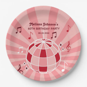 Retro Groovy Wave Disco Ball Musical Pink Birthday Paper Plate