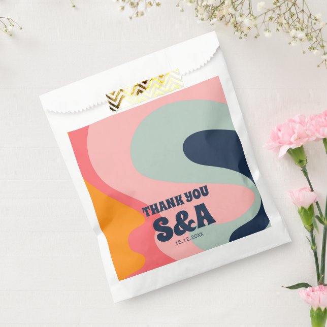 Retro Groovy Waves Pastel Pink Blue Chic Wedding Favour Bags (Sealed)