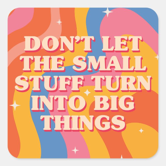 Retro Groovy Waves With Mindfulness Mantra Square Sticker (Front)