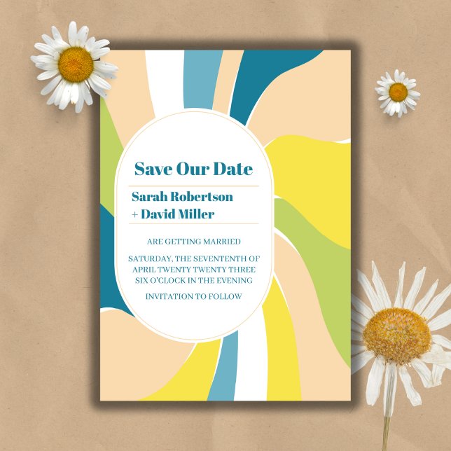 Retro Groovy Wavy Abstract Arch Save the Date Invitation (Creator Uploaded)