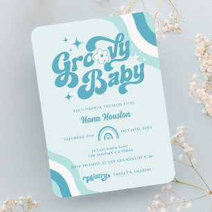 Retro Groovy Wavy Baby Boy Shower Invitation