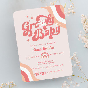 Retro Groovy Wavy Baby Girl Shower Invitation