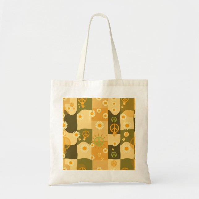 Retro Groovy Wavy Chequerboard Aesthetic Tote Bag (Front)