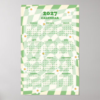 Retro Groovy Wavy Chequered Pattern 2027 Calendar Poster