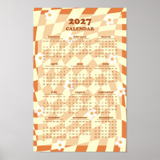 Retro Groovy Wavy Chequered Pattern 2027 Calendar Poster