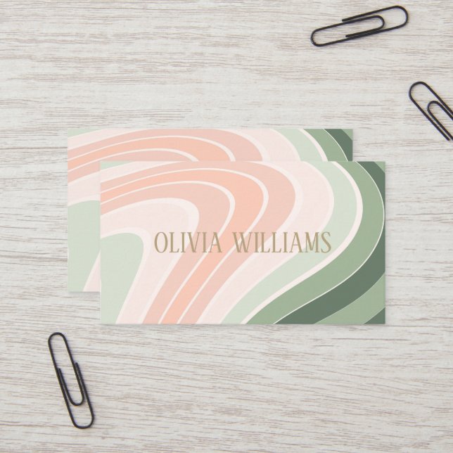 Retro Groovy Wavy Pattern Business Card (Front/Back In Situ)