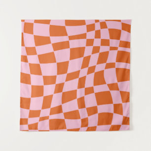 Retro Groovy Wavy Psychedelic Checkerboard Check Y Tapestry