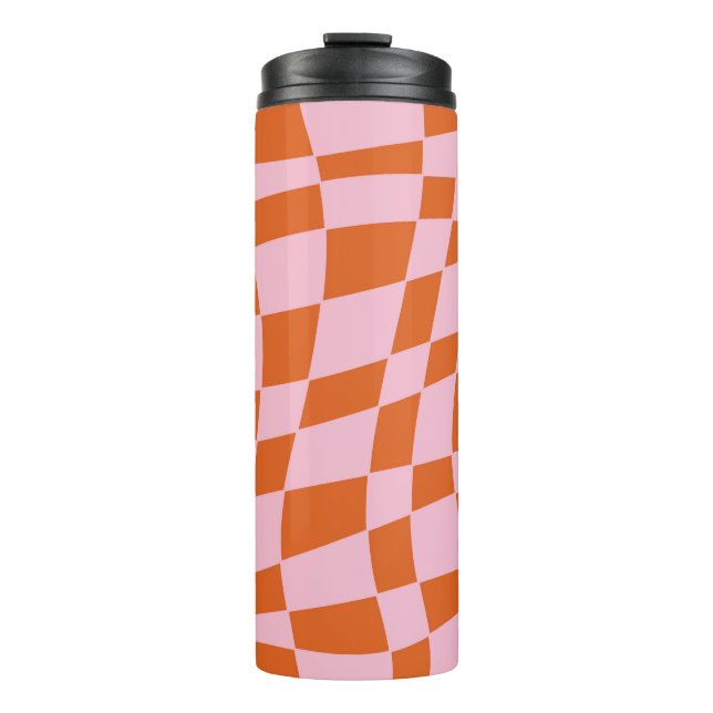 Retro Groovy Wavy Psychedelic Checkerboard Check Y Thermal Tumbler (Front)
