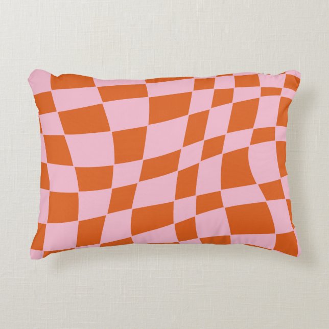 Retro Groovy Wavy Psychedelic Chequerboard Check Y Decorative Cushion (Front)