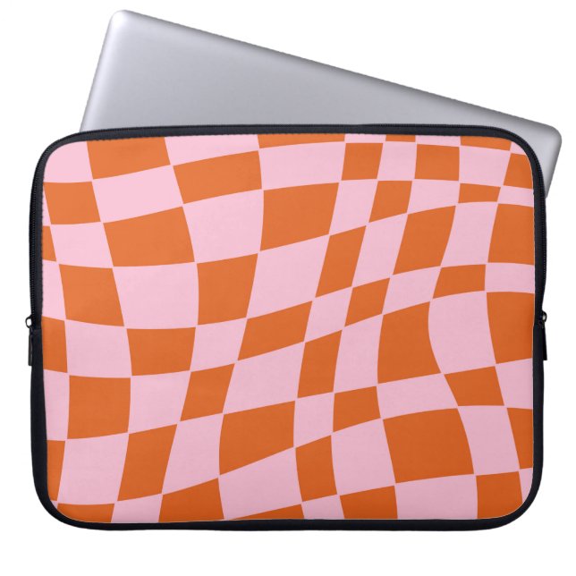 Retro Groovy Wavy Psychedelic Chequerboard Check Y Laptop Sleeve (Front)