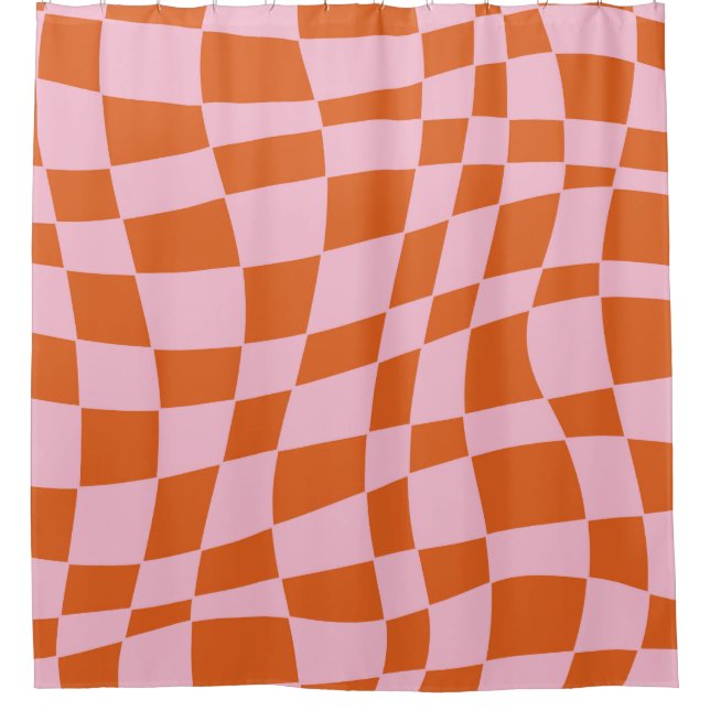 Retro Groovy Wavy Psychedelic Chequerboard Check Y Shower Curtain (Front)