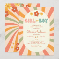 Retro Groovy Wavy Stripes Gender Reveal Party