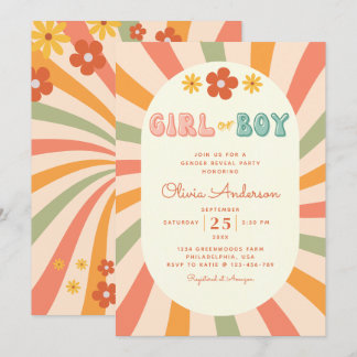 Retro Groovy Wavy Stripes Gender Reveal Party Invitation