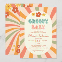 Retro Groovy Wavy Sunshine Flower Baby Shower