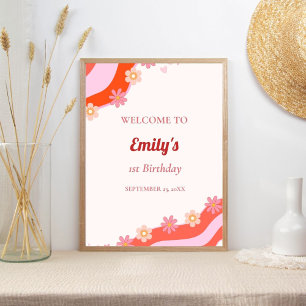 Retro Groovy Welcome Baby Birthday  Poster