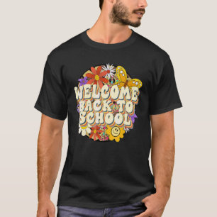Retro Groovy Welcome Back To School Leopard Floral T-Shirt