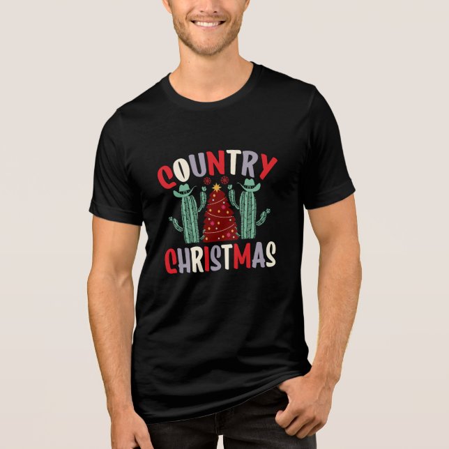 Retro Groovy Western Country Christmas Holidays Tri-Blend Shirt (Front)