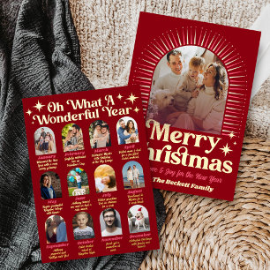 Retro Groovy What A Year In Review 12 Photo Arch Foil Holiday Card