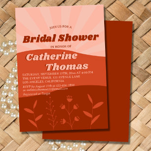Retro Groovy Wildflower Boho Orange Bridal Shower Invitation