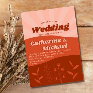 Retro Groovy Wildflower Orange Wedding Reception Invitation