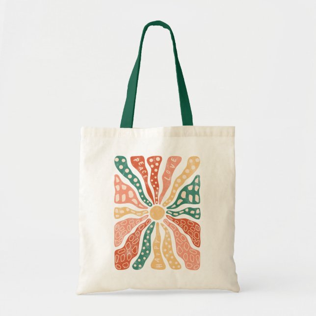 Retro Groovy Wildflower Sunburst Tote Bag (Front)