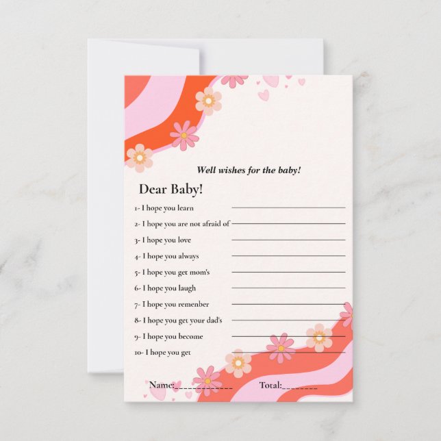 Retro Groovy  wishes for the baby shower game Card (Front)