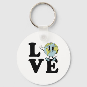 Retro Groovy World Love Earth Day Environmental Key Ring