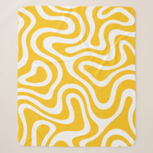 Retro Groovy Yellow Black Wavy Swirls Phone Case Sherpa Blanket