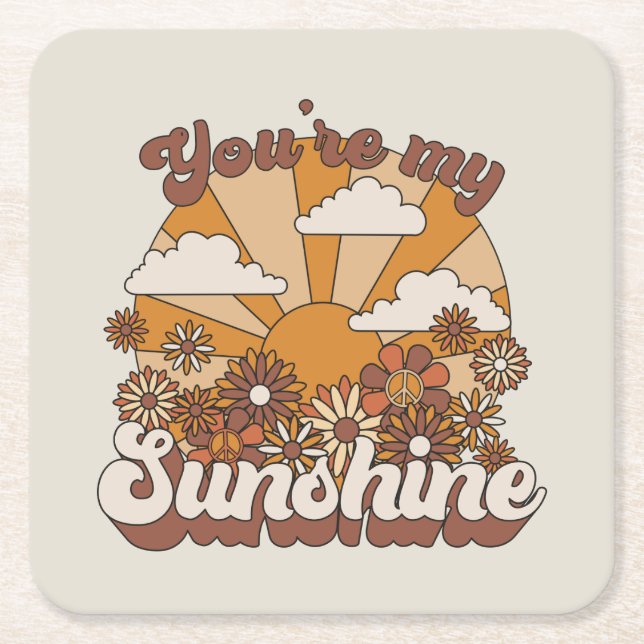 Retro Groovy | You're my Sunshine Square Paper Coaster (Front)