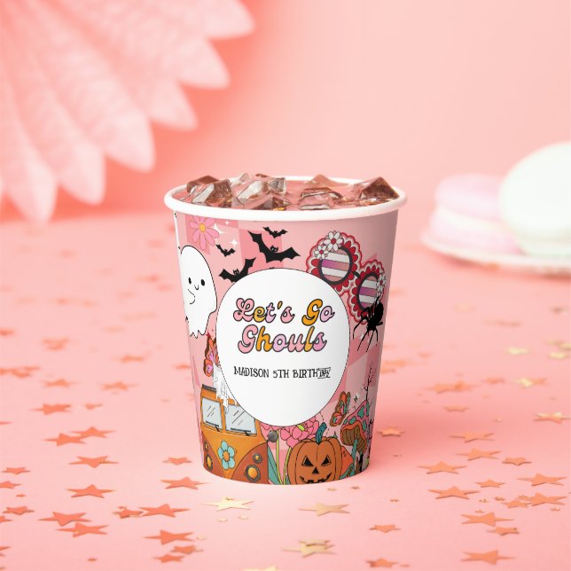  Retro Grooy Let's go ghoul Halloween Birthday Paper Cups (Insitu)