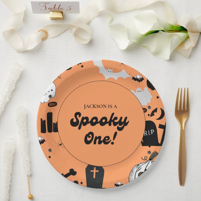  Retro Grooy Spooky One Halloween First Birthday Paper Plate (Wedding)