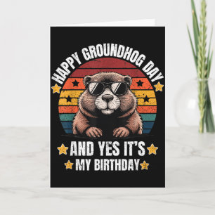 Retro Groundhog Sungles Birthday Happy Groundhog D Card