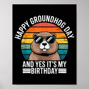 Retro Groundhog Sungles Birthday Vintage Funny Des Poster