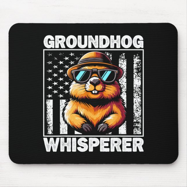 Retro Groundhog Whisperer Funny Woodchuck Groundho Mouse Mat (Front)