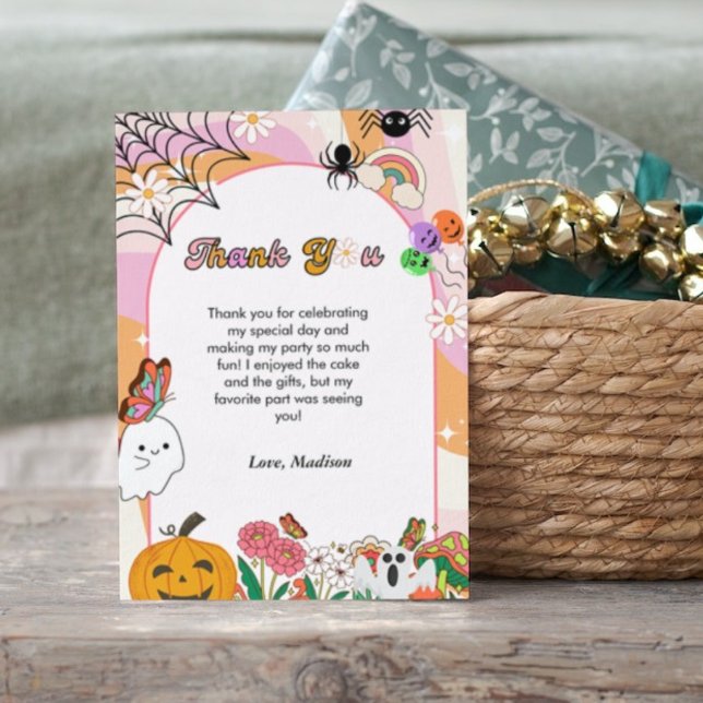 Retro grovvy Halloween birthday thank you card (Creator Uploaded)
