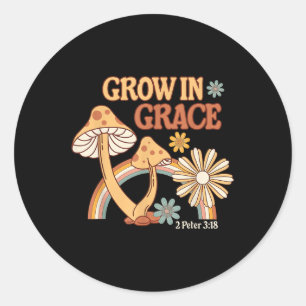 Retro Grow In Grace Mushroom Flower Christian Bibl Classic Round Sticker