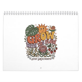 Retro Grow With The Flow Spiral Notebook | Boho Na Calendar