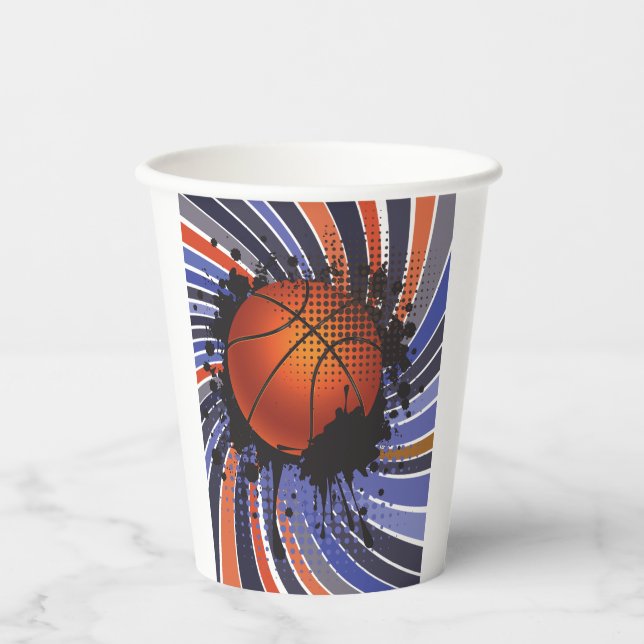 Retro Grunge Basketball Abstract Urban Sports Paper Cups (Front)