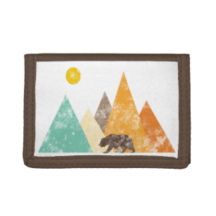 Retro Grunge Bear in mountains 70s Trifold Wallet