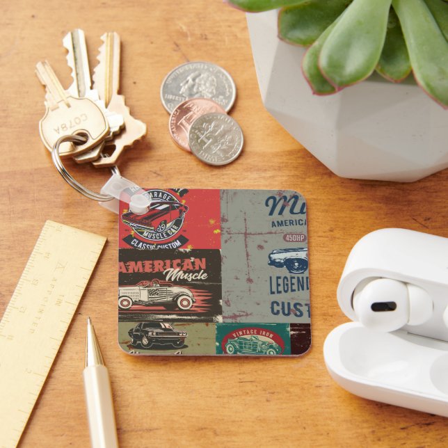 Retro Grunge Classic Car Key Ring (Desk)