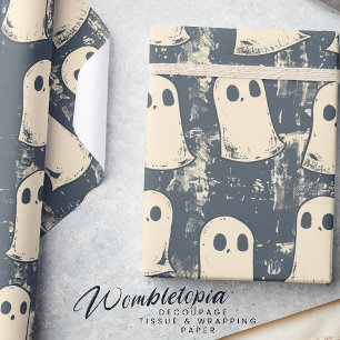 Retro Grunge Ghosts Halloween Pattern Wrapping Paper
