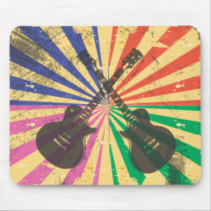 Retro Grunge Guitars on starburst background Mouse Mat