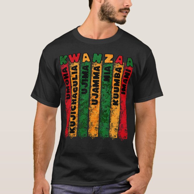 Retro Grunge Kwanzaa Principles T-Shirt (Front)