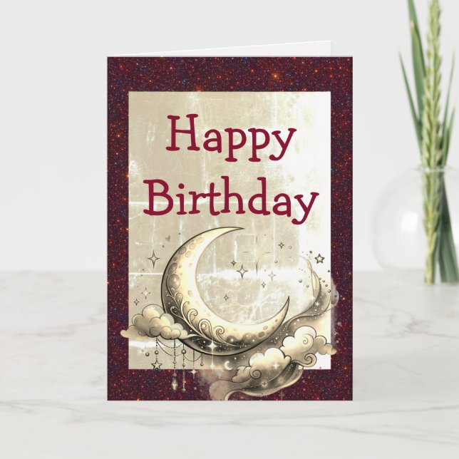 Retro Grunge Moon Birthday Card (Front)